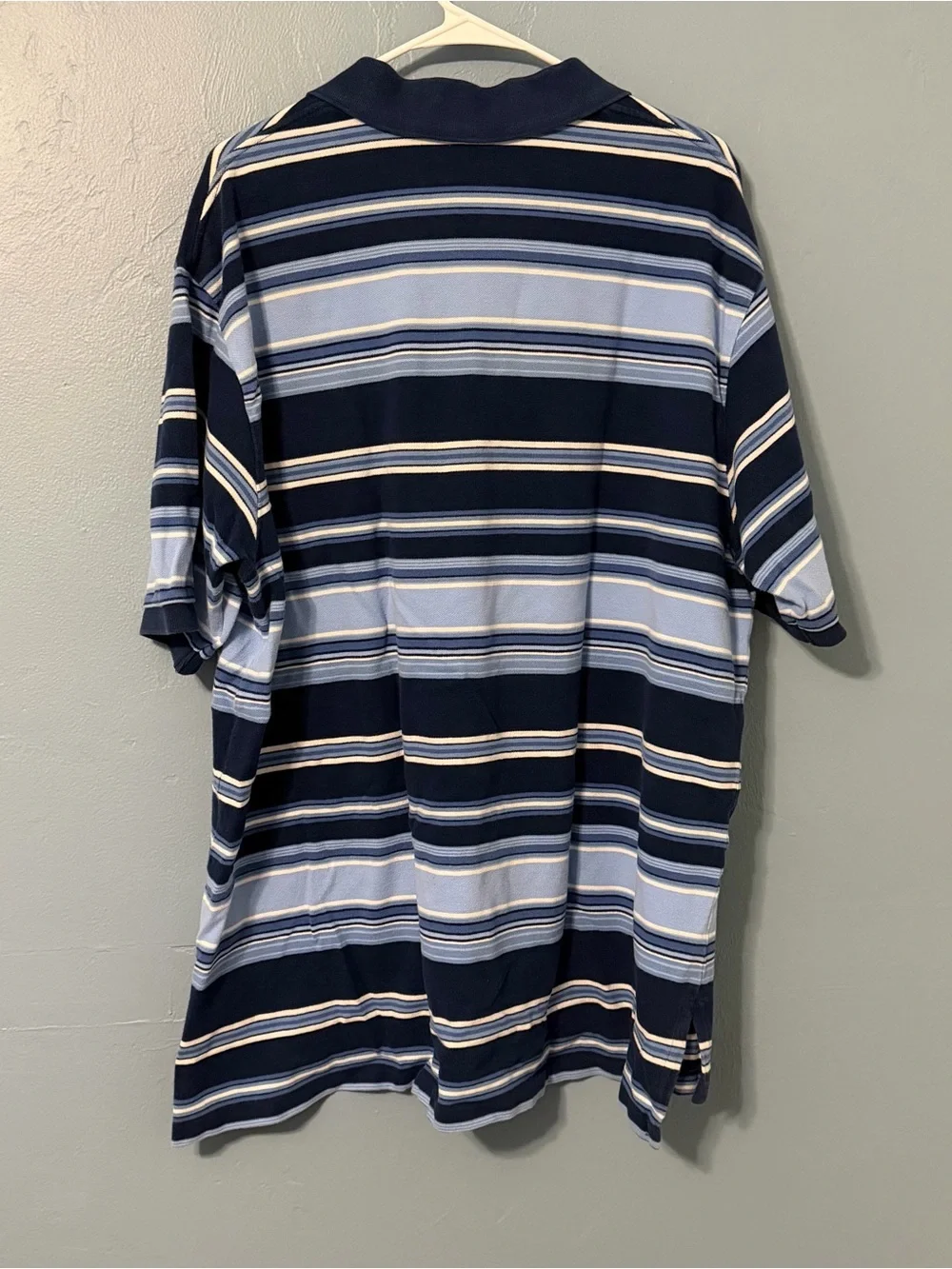 Ralph Lauren Navy and Light Blue Striped Polo with Yellow Pony
